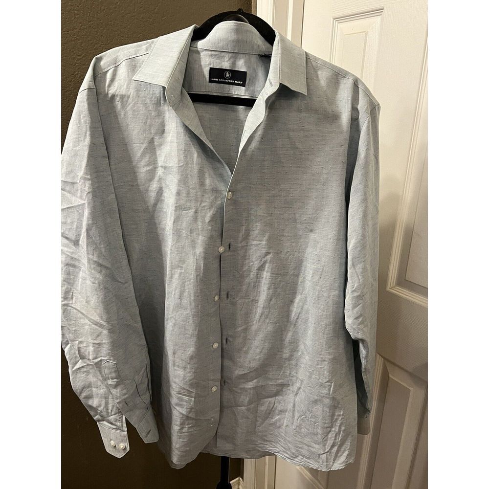 Hart Schaffner Marx Cotton/Hemp XL Blue Long  sleeve‎ button up shirt mens $98